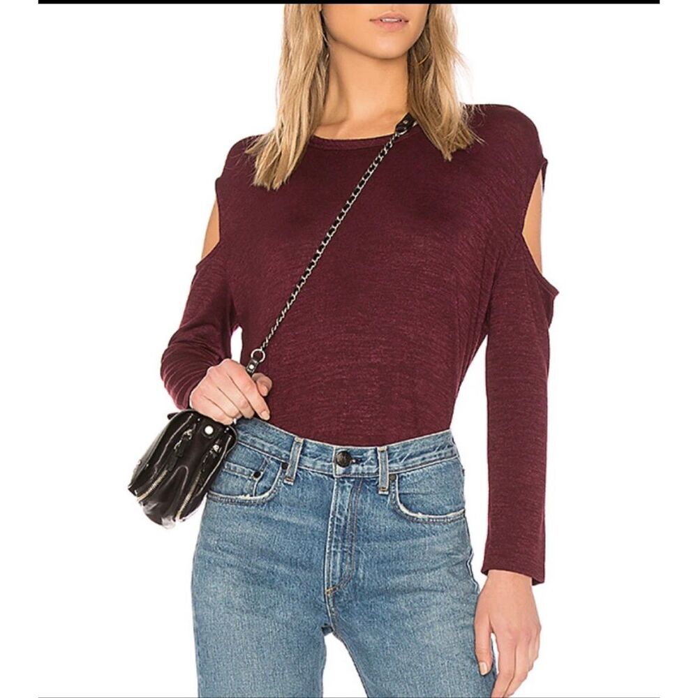 RAG & BONE Women’s Burgundy Long Sleeve Cold Shoulder Knit Top Large